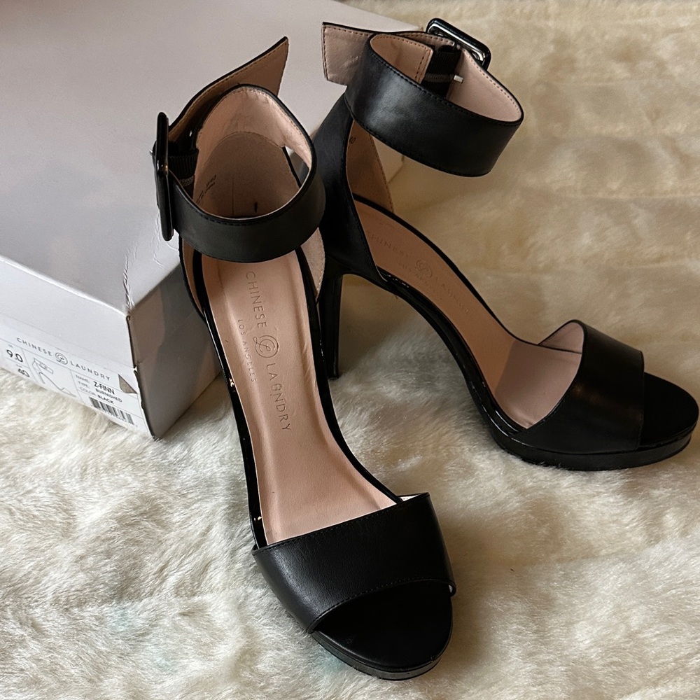 Chinese Laundry Black Ankle Strap Heels